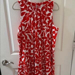LOFT Red and White Floral Sleeveless Dress